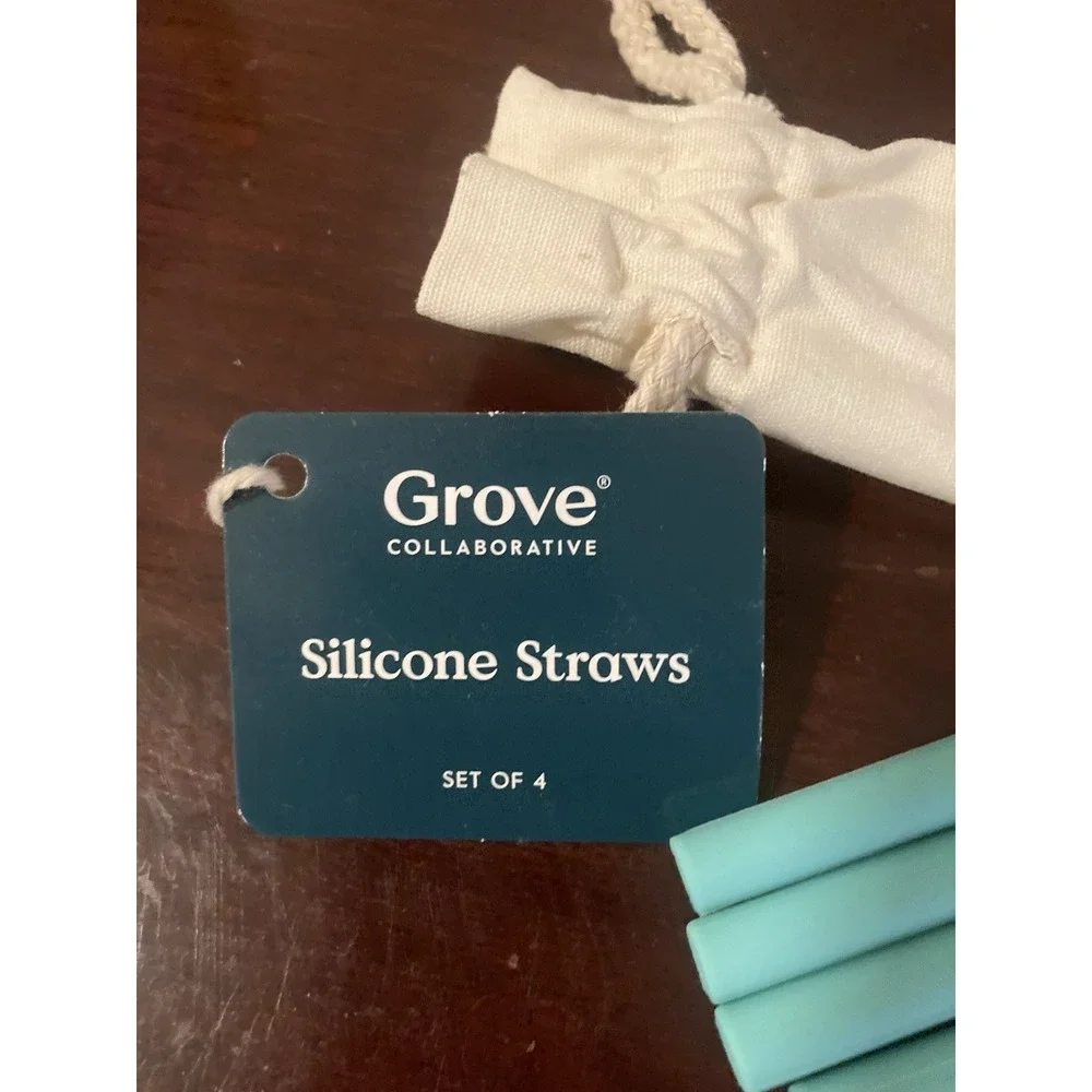 NEW Set 4 Grove Silicone Straws Cleaning Tool Turquoise & Storage‎ Bag